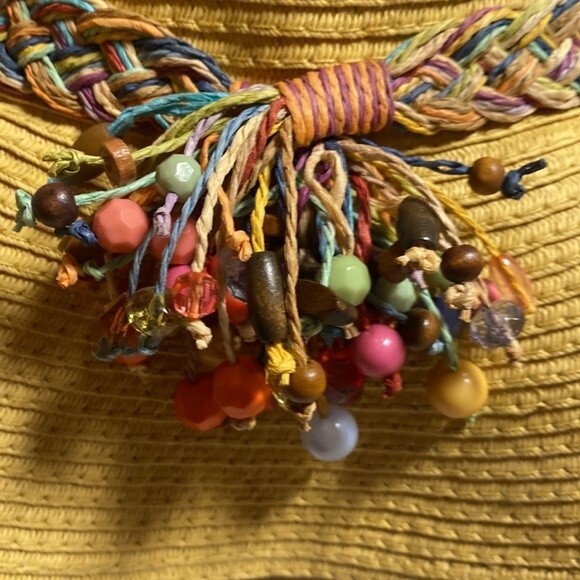 DP straw Sun hat summer beach floppy beaded braided boho hippie - Picture 8 of 12